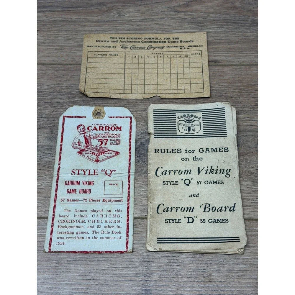 The Carrom Company 1940's Carrom Game Boards Direction Booklet & Ephemera